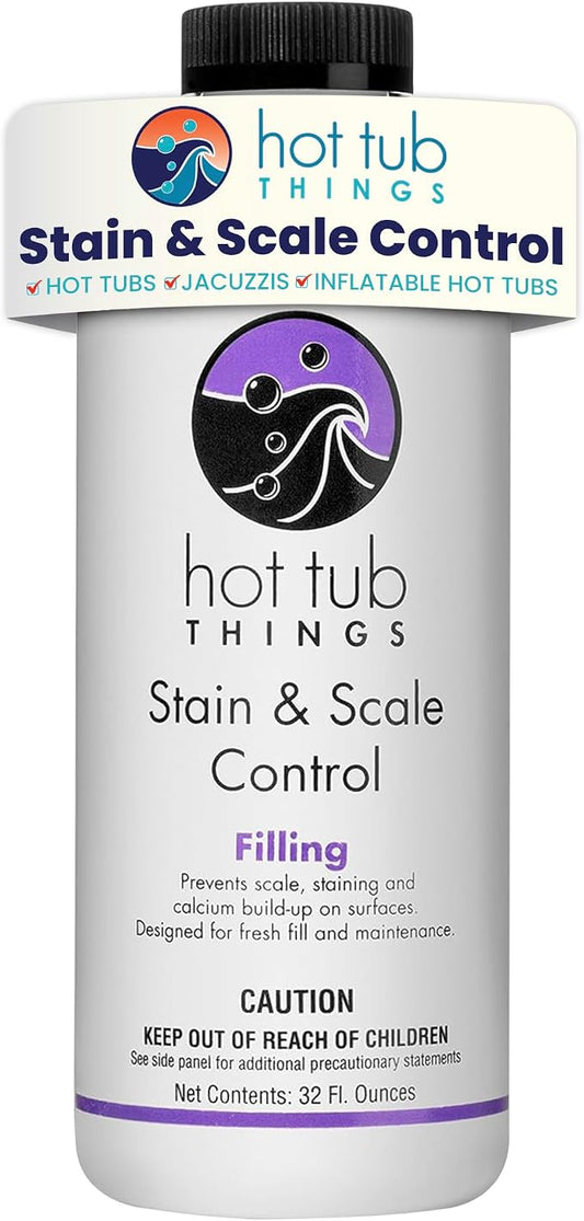 Hot Tub Things Stain & Scale Control, Metal & Mineral Remover for Hot Tubs, Spas & Pools, Prevents Scale Buildup, Protects Plumbing & Heater, Works with All Sanitizers, 32 Ounce
