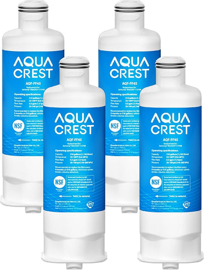 AQUA CREST AQF-FF45 Replacement for Samsung® DA97-17376B, DA97-08006C, HAF-QIN/EXP, RS27T5200SR, RF28T5001SR, RF24R7201SR, RF28R6201SR, Refrigerator Water Filter, 4 Pack