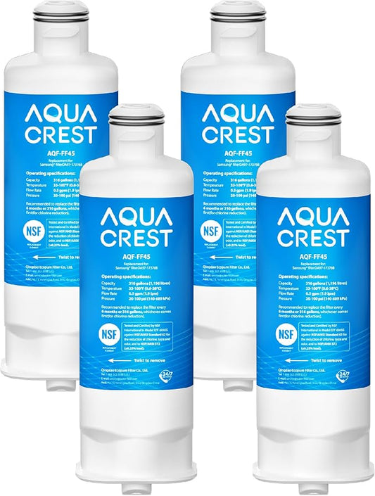 AQUA CREST AQF-FF45 Replacement for Samsung® DA97-17376B, DA97-08006C, HAF-QIN/EXP, RS27T5200SR, RF28T5001SR, RF24R7201SR, RF28R6201SR, Refrigerator Water Filter, 4 Pack