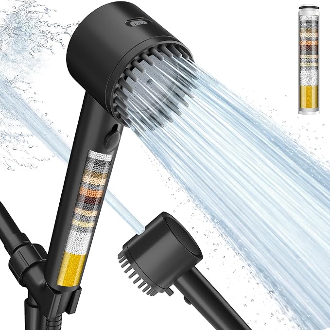 Cobbe Filtered Shower Head with Handheld, High Pressure 4+1 Spray Mode Showerhead with Filters, Built-in Power Wash for Hard Water, Black