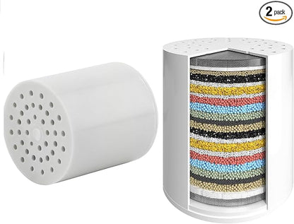 BOWGER 2-Pack Shower Filter Replacement for 8" Fixed Rain Shower Head- Water Softener Filter Cartridge for Hard Water - Remove Chlorine and Heavy Metals