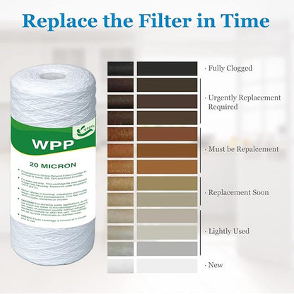 20 Micron Water Filter 10" x 4.5", 10-inch Whole House Heavy Duty String Wound Sediment Pre-Filters for Well Water, Replacement Cartridge for WP25BB97P, RS24, SWC-45-1020, PC10, 4-Pack