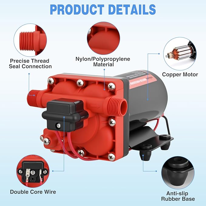 Nilight RV Water Pump 12v Camper Water Pump 5.5 GPM 70 PSI with Pressure Switch& Strainer Heavy Duty Diaphragm Pump 12 Volt DC Upgrade Self-Priming Low Noice for RV Camper Marine Yacht Caravan Trailer