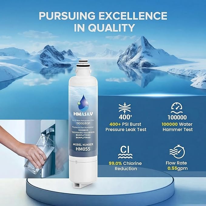 11032531 Filter Replacement - Compatible with Ultra Clarity Pro Water Filter Bosch, Thermador Water Filter Replacement for BORPLFTR50, BORPLFTR55, B36CD50SNS B36CT80SNS, 12033030, 12028325, 3PACK
