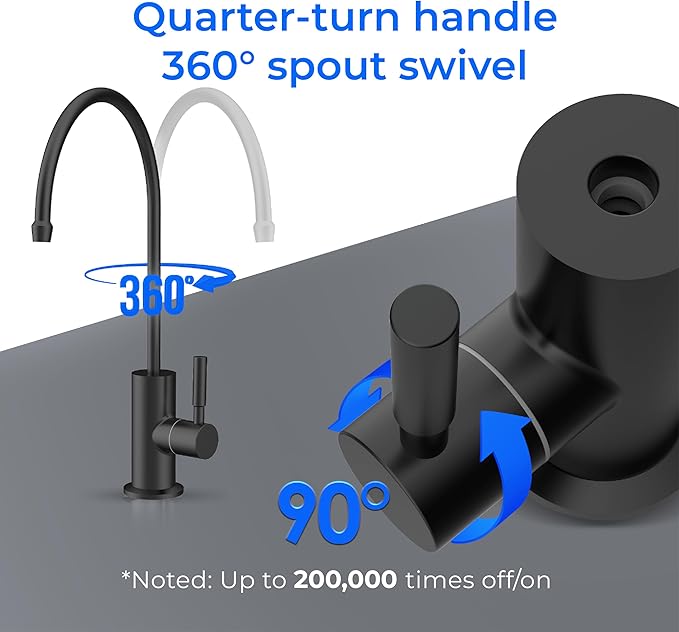Waterdrop G2FCT-BLK Drinking Water Faucet, Reverse Osmosis Faucet, Water Filter Faucet for Kitchen Bar Sink, Single Handle, Easy to Install, Lead-Free, Stainless Steel, Black
