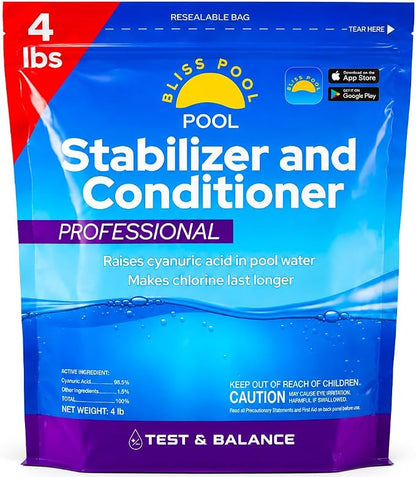Chlorine Stabilizer & Conditioner for Swimming Pools, Saltwater Compatible, Concentrated Cyanuric Acid, Make Chlorine Last Longer, 4 lb