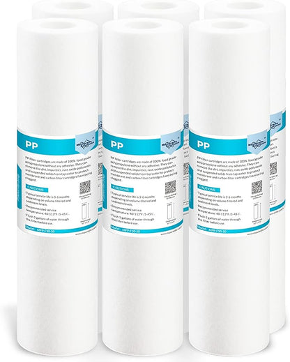 Membrane Solutions 10 Micron 10" x 2.5" Sediment Water Filter Replacement Cartridge for Water Filter 10 x 2.5 inch Whole House Water System, Compatible with GE FXUSC, AP110, WHKF-GD05-6 Pack