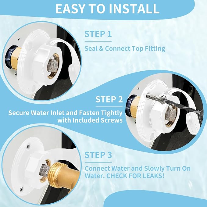 RV City Water Inlet, 3/4 NH to 1/2 NPT, White | Brass check valve with 3 in flange, dust cap and 3/4 NH to 1/2 NPT threads for RV, camper, trailer and marine use.