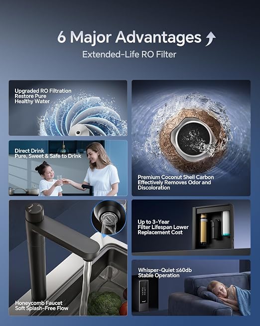 Ranein Under Sink Reverse Osmosis Water Filter System,0.42 GPM High Flow 600 GPD Tankless RO System,2:1 Pure to Drain Ratio, 95% TDS Removal, Space-Saving Design with Faucet, NSF/EPA Standards V600