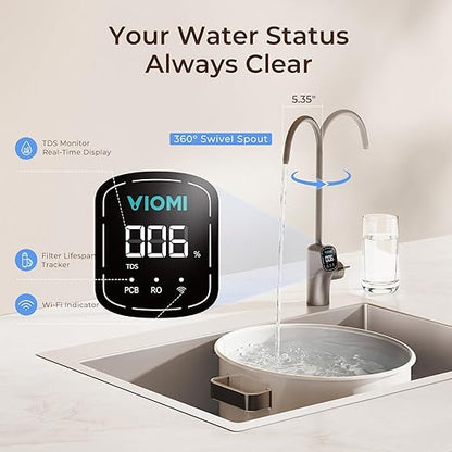 VIOMI V6 Pro Reverse Osmosis System, 600 GPD Tankless RO Water Filter System, Under Sink RO System, 9 Stage Filtration, 3:1 Pure to Drain, Reduce TDS, NSF/ANSI 372 & 58 Certified, Smart LCD Faucet