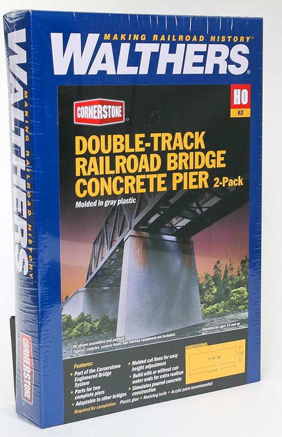 Walthers Cornerstone HO Scale Double-Track Railroad Bridge Concrete Pier 2 Pack Train Collectable Train