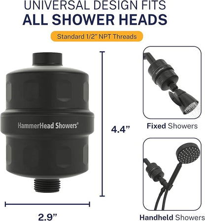 HammerHead Showers® Solid Metal Shower Head Filter – KDF 55 Shower Filter, High Pressure Universal Shower Filters to Remove Toxic Chemicals – Removes Chlorine and Heavy Metals – Matte Black
