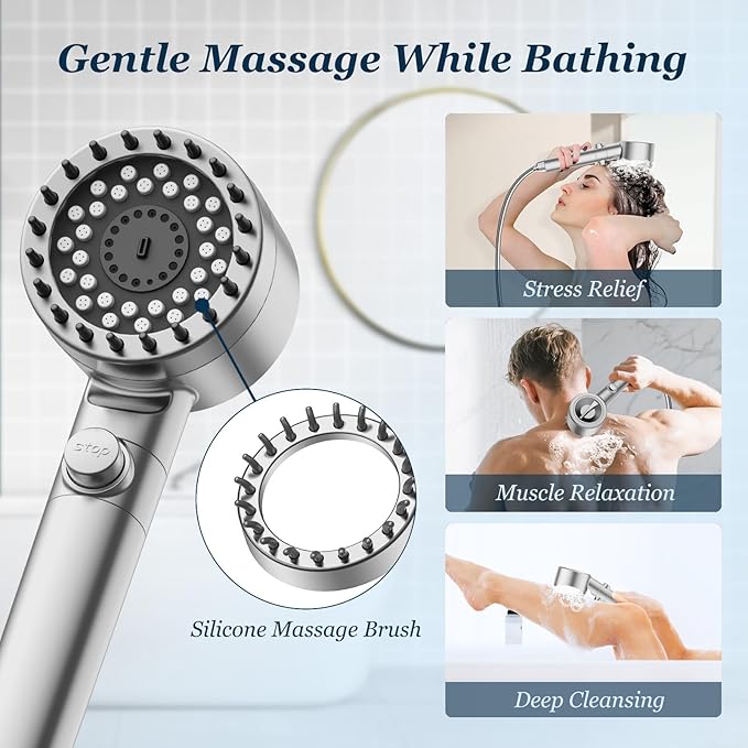 FEELSO Filtered Shower Head with Handheld, High Pressure 4 Spray Showerhead with Filters & Upgraded Anti-clog Nozzles for Hard Water -Remove Chlorine, Reduce Dry Itchy Skin -ON/OFF Switch