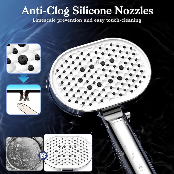 Vatex Filtered Shower Head with Handheld, High Pressure 4 Spray Shower Heads with Filters, Anti-clog Silicone Nozzles for Hard Water Showerhead, Built-in Power Wash to Clean Tub/Tile/Pets