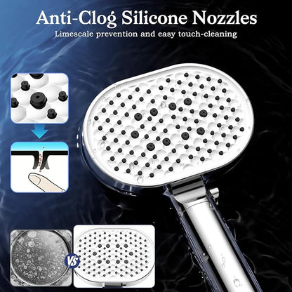 Vatex Filtered Shower Head with Handheld, High Pressure 4 Spray Shower Heads with Filters, Anti-clog Silicone Nozzles for Hard Water Showerhead, Built-in Power Wash to Clean Tub/Tile/Pets