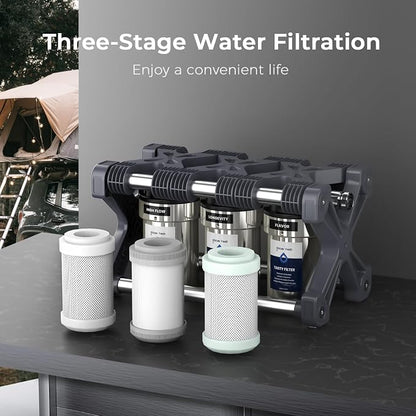 GLACIER FRESH GFRVWP03 3-Stage RV Water Filtration System | 0.2 Micron Camper Water Filter with Compact 5 Inch Filter, 3-stage filtration System for RVs, Campers and Boats