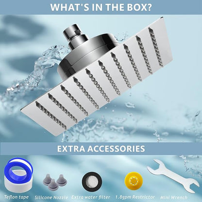High Pressure Rain Shower Head with Filtered - 10" All Metal Square Showerhead Filter for Remove Chlorine and Harmful Substances, Chrome