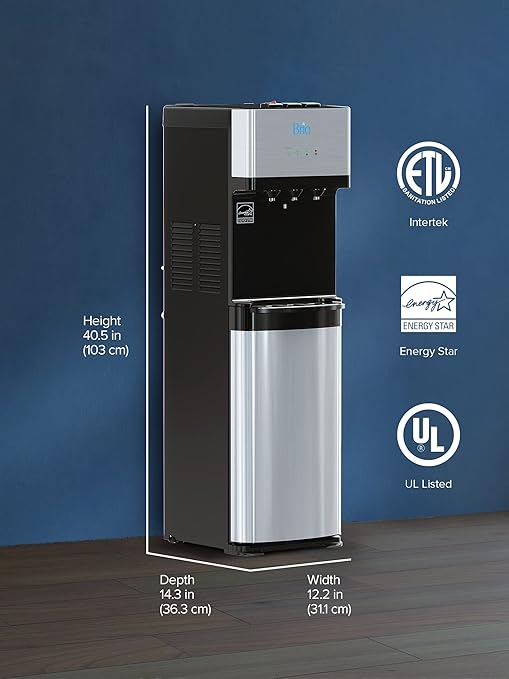 Brio 520 Bottom Load Water Cooler Dispenser for 5 Gallon Bottle w/ 2 Stage Filter | Hot Cold & Room Temp Water Options for Home & Office | Removes Chlorine, VOC's, Bad Taste & Chemicals