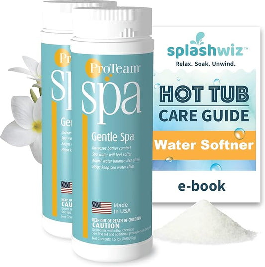 ProTeam Gentle Spa Hot Tub Water Softener & Conditioner — Softens Hard Water, Prevents Scum Lines & Skin Irritation, Borate pH Stabilizer — Fresh Scent, (1.5 lb) (2 Pack) + SplashWiz Care e-Book