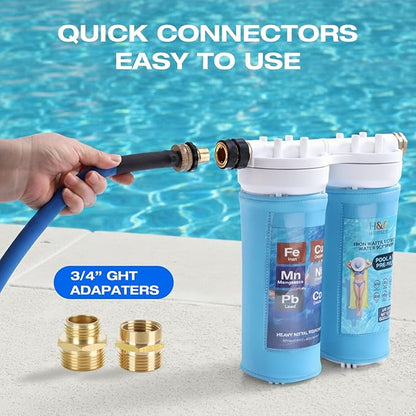 H&G lifestyles Garden Hose Filter for Pool Filling, Iron Removal Water Filter for Hot Tub & Spa, Reduces Calcium & Sediment, 3/4" GHT Adapter, 50,000 Gallons