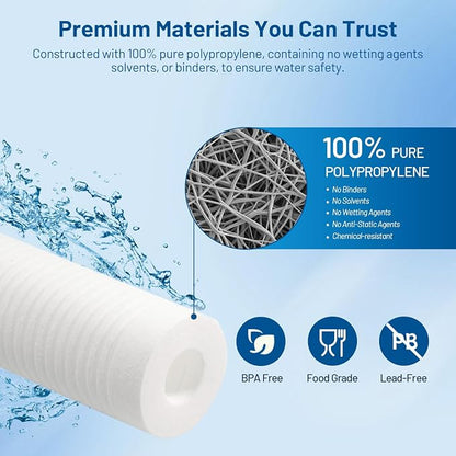 5 Micron 10" x 2.5" PP Grooved Sediment Water Filter Cartridge, 6 Pack | Whole House Water Filter Replacement for AP110, WHKF-GD05, AO-WH-PREV-R2, 4WH-STDGR-F02, SGC-25-1005, CFS110, FPMBG-5-975