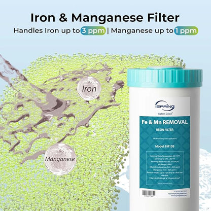 iSpring F3WGB31BMKS Whole House Water Filter Replacement Pack, Reduces Iron, Manganese, Hydrogen Sulfide, Lead, Chlorine, Sediments, Up to 12 Months, 4.5” x 10”, Fits WGB31B-MKS