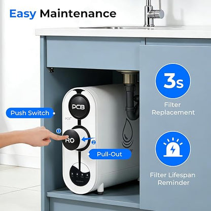 PureDrop PDR-100HRO Tankless Under Sink RO System with Auto-Fill Pitcher | • Fits standard cabinets• 2:1 pure-to-drain• LED filter life indicator• PP+carbon+RO filtration• Auto-fill Removable Pitcher
