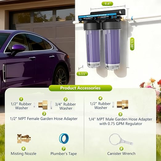 Spotless & Deionized Water System for Car Wash, Deionized Water Filter with Resin, Works for RVs, Cars, Motorcycles, Windows & Boats, No Towel Drying Required