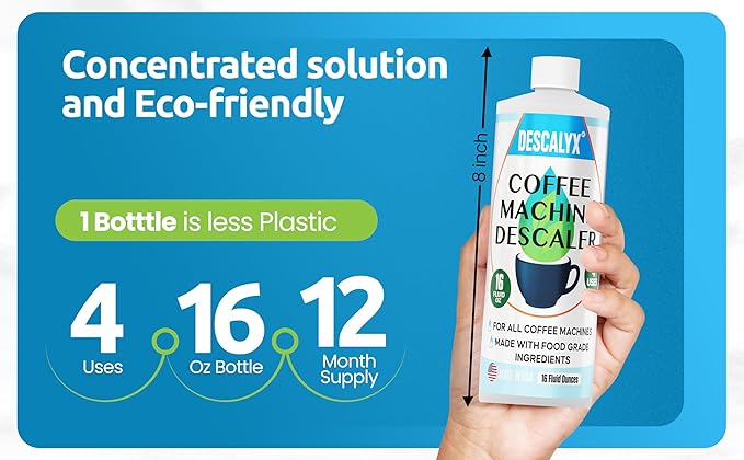 Coffee Maker Descaler - Universal Cleaning Solution for Keurig, Nespresso, Breville, Cuisinart - Removes Limescale & Mineral Buildup - 4 Uses, 16oz - Natural Formula Made in USA
