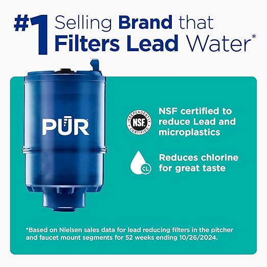 PUR Plus Vertical Faucet Mount Water Filtration System, Lead-Reducing Filter, Great-Tasting, Easy Install, Lasts 100 Gallons, Faucet Water Filter, Compatible with Sinks with External Aerators, Chrome