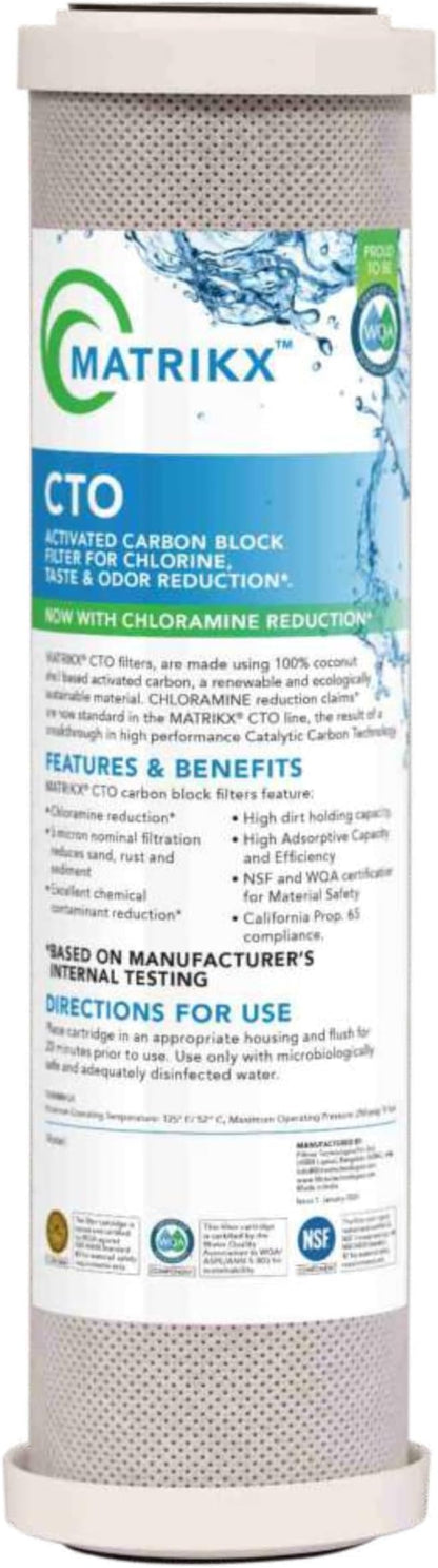 Matrikx 10 inch CTO Carbon Block Filter now with Chloramine Reduction, 2.5 inch x 10 inch, 32-250-10-MATRIKX, Gray