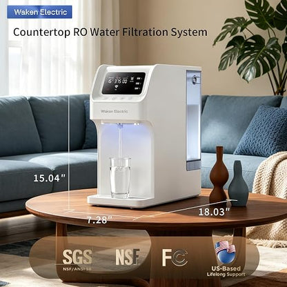 Waken Electric UV Countertop RO Water Filter, NSF/ANSI 58&61 Certified, 8 Stage Filter, TDS Monitor, 4:1 Drain, No Install, PFAS Free (Glacier White)