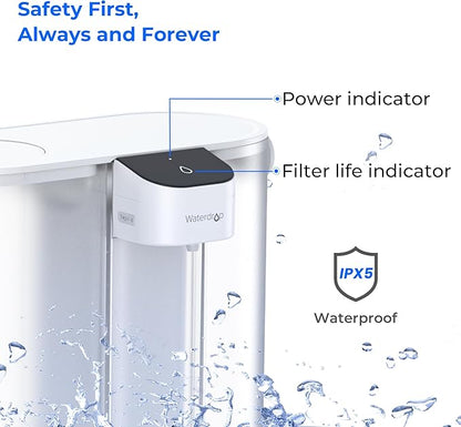 Waterdrop Compact Electric Water Filter Pitcher, 200-Gallon Rechargeable Instant Powerful Dispenser, NSF/ANSI 42&53&401, Reduce PFOA/PFOS, Lead, Chlorine, 14-Cup, White, with 1 Filter, NOT Reduce TDS