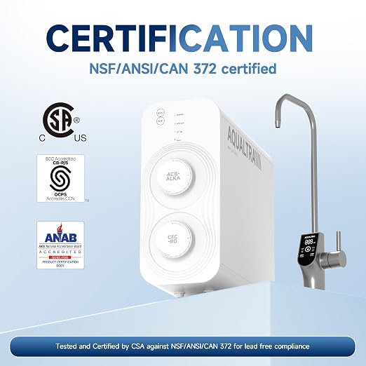 AQUALTRA USF-AR-600 Reverse Osmosis System, 10 Stage Alkaline Tankless RO System, NSF/ANSI/CAN 372 Certified, 600GPD, 3:1 Pure to Drain, Smart LED Faucet