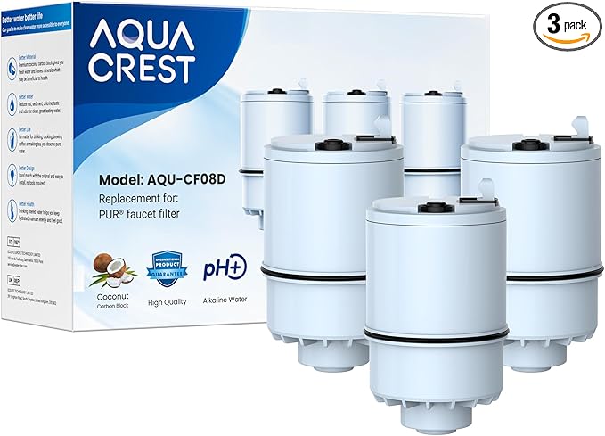 [Alkaline] AQUA CREST CF08D Faucet Filter, Compatible with All PUR® Plus Water Filter, PUR® Plus RF9999® Faucet Water Filter, 6-Month, 900-Gallon, 3 Pack