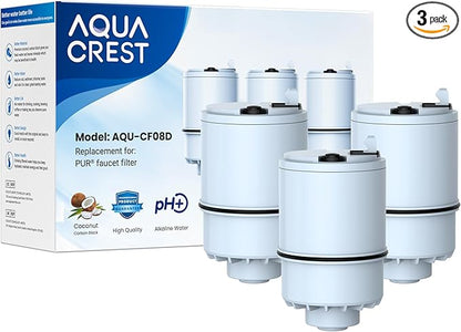 [Alkaline] AQUA CREST CF08D Faucet Filter, Compatible with All PUR® Plus Water Filter, PUR® Plus RF9999® Faucet Water Filter, 6-Month, 900-Gallon, 3 Pack