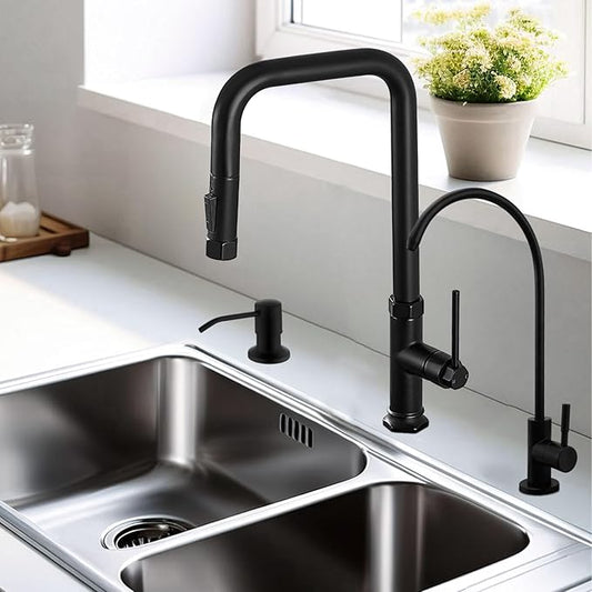 Water Filter Faucet,Drinking Water Faucet Fits Reverse Osmosis and Water Filtration System for Kitchen Bar Sink Faucet in Non-Air Gap SUS304 Stainless Modern Matte Black Lead-Free