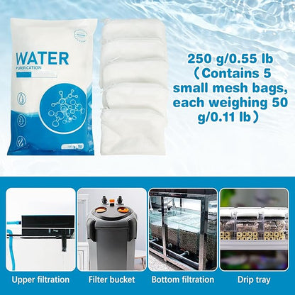 250 g/0.55 lb Aquarium Filter Media Filtration Resin with Mesh Bag Removes Driftwood for Freshwater and Saltwater Small Fish Tank