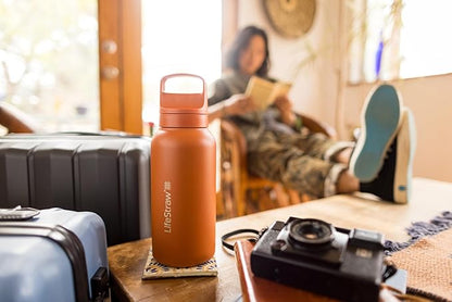 LifeStraw Go Series – Insulated Stainless Steel Water Filter Bottle for Travel and Everyday Use, Removes Bacteria, Parasites and Microplastics, Improves Taste, 1L Thistle Purple