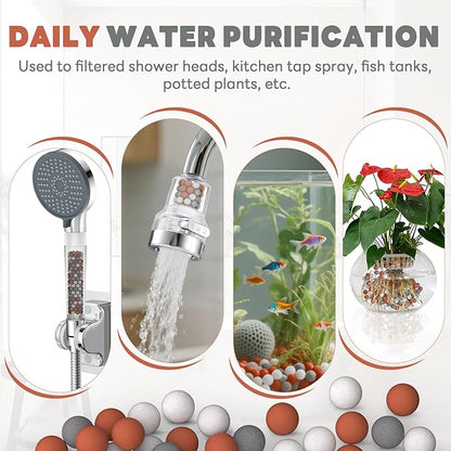 YDmeet Replacement Mineral Balls for Filtered Shower Head Refills, Water Softener Beads Filtration Stone Ball to Remove Chlorine, Fluoride and Impurities (102.0 Grams, Orange, Gray, White)