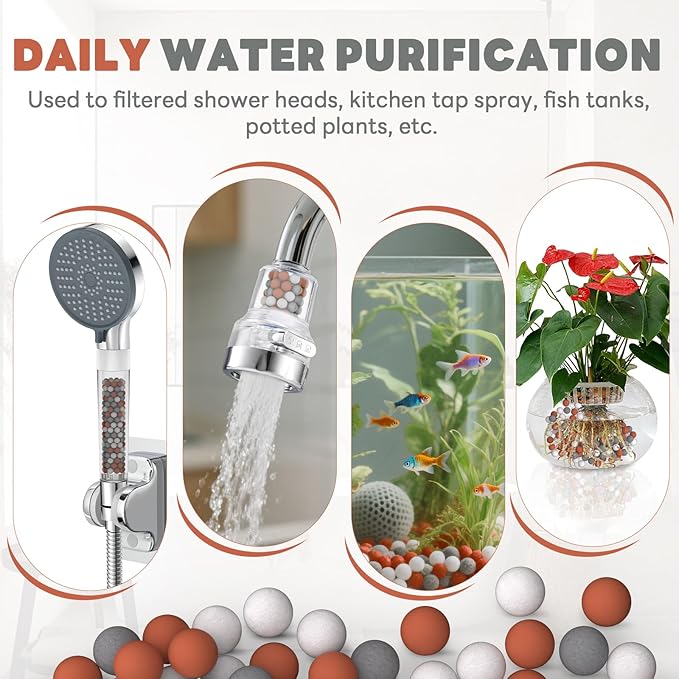YDmeet Replacement Mineral Balls for Filtered Shower Head Refills, Water Softener Beads Filtration Stone Ball to Remove Chlorine, Fluoride and Impurities(153.0 Grams, Orange, Gray, White)