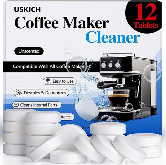 Coffee Machine Cleaner Descaler Tablets 12 Pack, Coffee Maker Cleaner for Keurig, Ninja, Breville, Delonghi, Nespresso, Miele,Espresso Machine Cleaning Tabs,Descaling Solution for Coffee Pot Maker