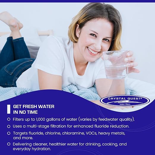 Crystal Quest SMART/Fluoride Removal Water Filter Pitcher Cartridge – Advanced Filtration for Clean, Healthy Water, Removes Contaminants, Long-Lasting, Easy Installation - 1,000 Gallons