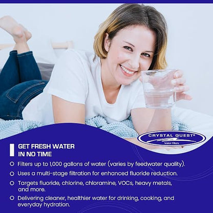 Crystal Quest SMART/Fluoride Removal Water Filter Pitcher Cartridge – Advanced Filtration for Clean, Healthy Water, Removes Contaminants, Long-Lasting, Easy Installation - 1,000 Gallons [Pack of 6]