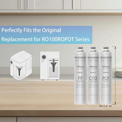 RO100ROPOT Series 1-Year Replacement Filter Cartridge Set Compatible with Bluevua RO100ROPOT, RO100ROPOTUV Series Water Filter, 1-Year Replacement Cartridge, Pack of 3 Filters (1*PP, 1*CTO, 1*PCF)
