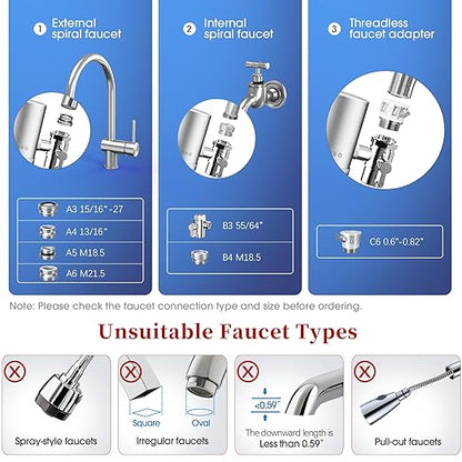 Water Filter for Sink Faucet, 304 Stainless Steel Tap Water Purifier for Kitchen Sink, Reduces 99.99% Lead, Chlorine, Heavy Metals, Bad Taste & Odor for Skin Care(2 Filters Included)