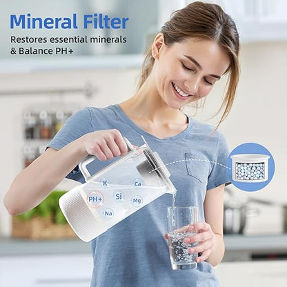 Reverse Osmosis Water Filter Countertop, 6 Stage Ro Water Filtration System with Remineralization Glass Pitcher, 4:1 Pure to Drain, TDS Real-Time Displaying, 4L Capacity Tank for Home Office