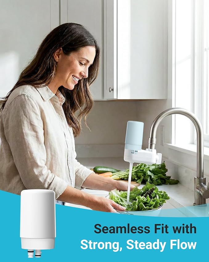 AQUA CREST 7027W Faucet Water Filter, Replacement for Brita® Filter, Brita® Faucet 36311 On Tap Water Filtration System, FR-200, FF-100 Replacement Filter, White, 4 Pack