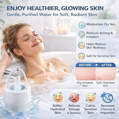 17-Stage Bath Filter for Tub & Bathtub Water Filter - Luxury Leak-Proof Hard Water Softener with Vitamin C & E - Removes Chlorine, Fluoride & Lead - 12k Gallon for Healthier Skin, Hair & NailsfnShop