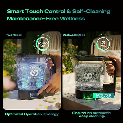 PUREPEBRIX Desktop Hydrogen Water Pitcher - 72oz Large Hydrogen Water Bottle Generator - 3000 PPB SPE/PEM Machine - 9000mAh - Ideal Wellness Gift for Family & Home (Black)